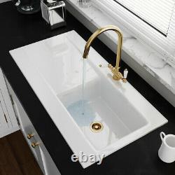 Astini Desire 100 1.0 Bowl Gloss White Ceramic Kitchen Sink & Gold Waste
