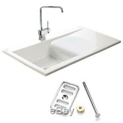 Astini Desire 100 1.0 Bowl Gloss White Ceramic Kitchen Sink, Waste & 5E Tap
