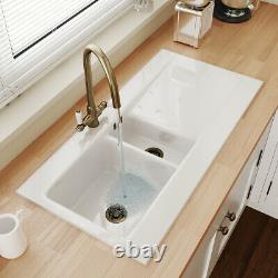 Astini Desire 150 1.5 Bowl Gloss White Ceramic Kitchen Sink & Bronze Waste
