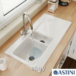 Astini Desire 150 1.5 Bowl Gloss White Ceramic Kitchen Sink & Chrome Waste