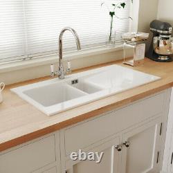 Astini Desire 150 1.5 Bowl Gloss White Ceramic Kitchen Sink & Chrome Waste