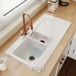 Astini Desire 150 1.5 Bowl Gloss White Ceramic Kitchen Sink & Copper Waste