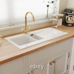 Astini Desire 150 1.5 Bowl Gloss White Ceramic Kitchen Sink & Gold Waste
