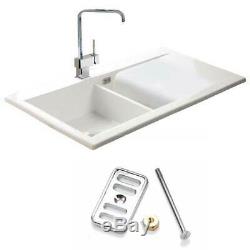 Astini Desire 150 1.5 Bowl Gloss White Ceramic Kitchen Sink, Waste & 5E Tap
