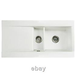 Astini Desire 150 1.5 Bowl Gloss White Ceramic Kitchen Sink, Waste & 5E Tap
