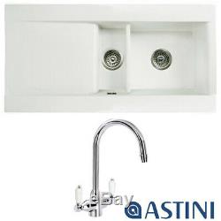 Astini Desire 150 1.5 Bowl Gloss White Ceramic Kitchen Sink, Waste & Tap