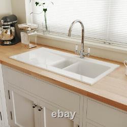 Astini Desire 150 1.5 Bowl Gloss white Ceramic Kitchen Sink, Waste, Colonial Tap