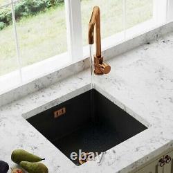Astini Hampton 100 1.0 Bowl Matt Black Ceramic Kitchen Sink & Copper Waste