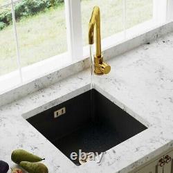 Astini Hampton 100 1.0 Bowl Matt Black Ceramic Kitchen Sink & Gold Waste