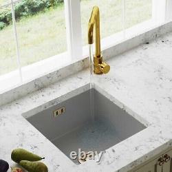 Astini Hampton 100 1.0 Bowl Matt Grey Ceramic Kitchen Sink & Gold Waste
