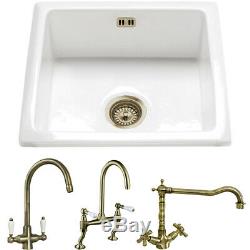 Astini Hampton 100 1.0 Bowl White Ceramic Undermount Kitchen Sink & Bronze Waste