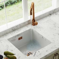 Astini Hampton 100 1.0 Bowl White Ceramic Undermount Kitchen Sink & Copper Waste