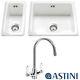 Astini Hampton 150 1.5 Bowl White Ceramic Kitchen Sink, Waste & 7018/CP/WL Tap
