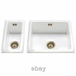 Astini Hampton 150 1.5 Bowl White Ceramic Undermount Kitchen Sink & Bronze Waste
