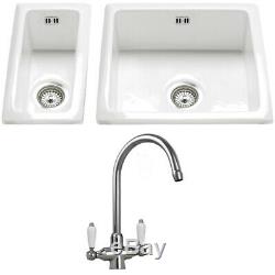 Astini Hampton 150 1.5 Bowl White Ceramic Undermount Kitchen Sink & Chrome Waste