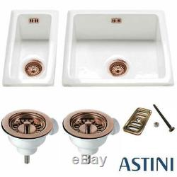 Astini Hampton 150 1.5 Bowl White Ceramic Undermount Kitchen Sink & Copper Waste