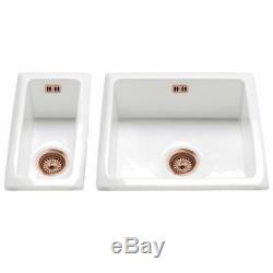 Astini Hampton 150 1.5 Bowl White Ceramic Undermount Kitchen Sink & Copper Waste
