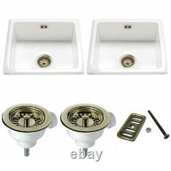 Astini Hampton 200 2.0 Bowl White Ceramic Undermount Kitchen Sink & Bronze Waste