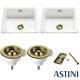Astini Hampton 200 2.0 Bowl White Ceramic Undermount Kitchen Sink & Gold Waste
