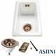 Astini Hampton 50 0.5 Bowl White Ceramic Undermount Kitchen Sink & Copper Waste