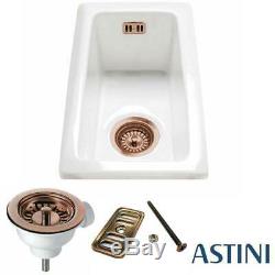 Astini Hampton 50 0.5 Bowl White Ceramic Undermount Kitchen Sink & Copper Waste