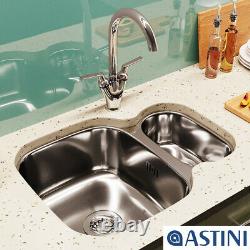 Astini Renzo 1.5 Bowl Brushed Stainless Steel Undermount Kitchen Sink & Waste