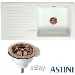 Astini Rustique 100 1.0 Bowl White Ceramic Kitchen Sink & Copper Waste