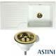 Astini Rustique 100 1.0 Bowl White Ceramic Kitchen Sink & Gold Waste
