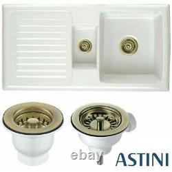 Astini Rustique 150 1.5 Bowl White Ceramic Kitchen Sink & Bronze Waste