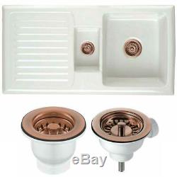 Astini Rustique 150 1.5 Bowl White Ceramic Kitchen Sink & Copper Waste