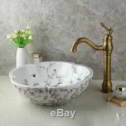 Bathroom Ceramic Basin Bowl Vessel Sinks Antique Brass Mixer Faucet Drain Combo