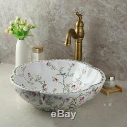 Bathroom Ceramic Basin Bowl Vessel Sinks Antique Brass Mixer Faucet Drain Combo