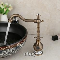 Bathroom Round Pattern Vessel Sink Tempered Ceramic Basin Bowl Faucet Combo