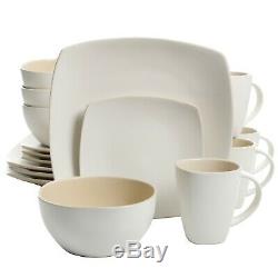 Beautiful 32-Piece Dinnerware Set Round Square Plates Bowls Mugs, Pastel Linen
