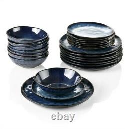 Beautiful Blue 24pc Set Dinner Stoneware Serving Dish Dessert Plates Cereal Bowl