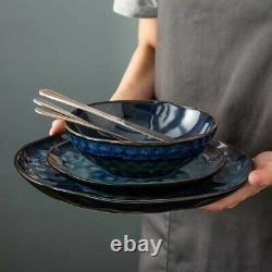 Beautiful Blue 24pc Set Dinner Stoneware Serving Dish Dessert Plates Cereal Bowl