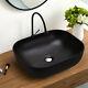 Black Bathroom Sink Large Rectangle Wash Bowl Ceramic Basin Cloakroom Coutertop