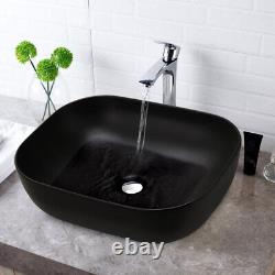 Black Bathroom Sink Large Rectangle Wash Bowl Ceramic Basin Cloakroom Coutertop