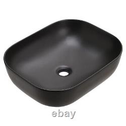 Black Bathroom Sink Large Rectangle Wash Bowl Ceramic Basin Cloakroom Coutertop