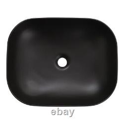 Black Bathroom Sink Large Rectangle Wash Bowl Ceramic Basin Cloakroom Coutertop