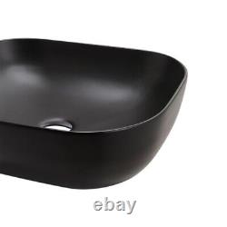 Black Bathroom Sink Large Rectangle Wash Bowl Ceramic Basin Cloakroom Coutertop