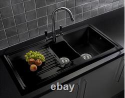Black Kitchen Sink 1.5 Bowl Ceramic Inset Sink