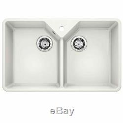Blanco Villae Double Bowl Farmhouse Ceramic Inset Sink, Cristal White Ref 525164