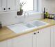 Burbank 1.5 Double Bowl Gloss White Ceramic Reversible Kitchen Sink (A)