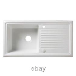 Burbank 1 Bowl Gloss White Ceramic Kitchen Sink And Drainer 101cmW RRP £187 Mil3