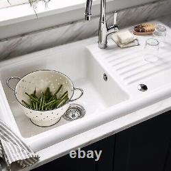 Burbank 1 Bowl Gloss White Ceramic Kitchen Sink And Drainer 101cmW RRP £187 Mil3
