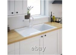 Burbank 1 Bowl Gloss White Ceramic Kitchen Sink And Drainer (L90)