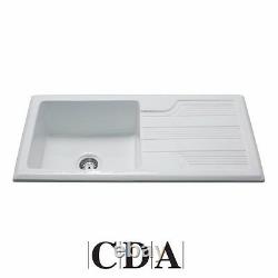 CDA Ceramic 1.0 Bowl White Ceramic Reversible Kitchen Sink & Waste KC23WH