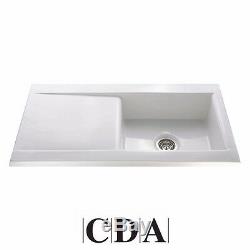 CDA Ceramic 1.0 Bowl White Ceramic Reversible Kitchen Sink & Waste KC73WH
