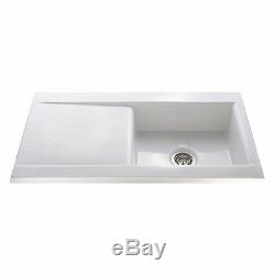 CDA Ceramic 1.0 Bowl White Ceramic Reversible Kitchen Sink & Waste KC73WH